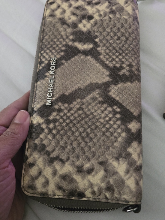 Michael Kors Handbags - Michael Kors Taupe and Dark Brown Snake-Print Zip Around Wallet
